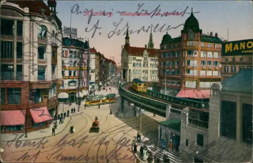 Ansichtskarte Hamburg Rödingsmarkt Hochbahn 1924
