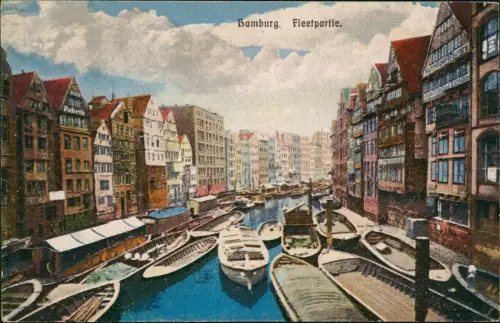 Ansichtskarte Hamburg Fleetpartie - Boote Colorkarte 1917