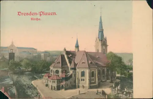 Ansichtskarte Plauen-Dresden Partie an der Kirche 1907
