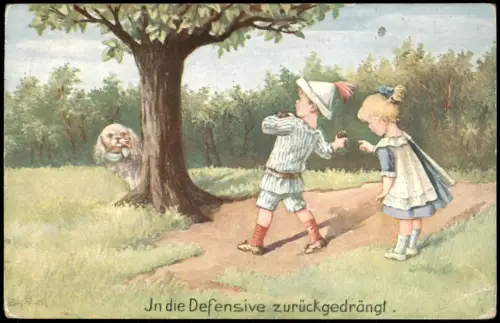 Ansichtskarte  Kinder Künstlerkarte Junge Mädchen und Hund 1917