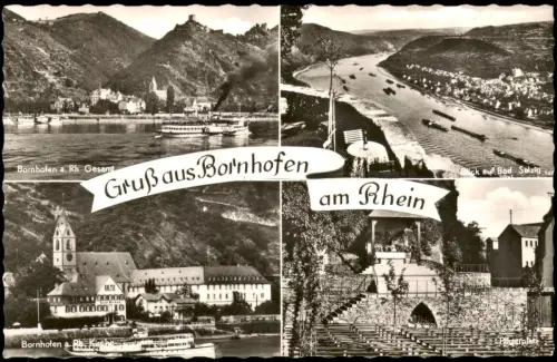 Ansichtskarte Bornhofen-Kamp-Bornhofen 4 Bild Pilgerplatz Dampfer Rhein 1968