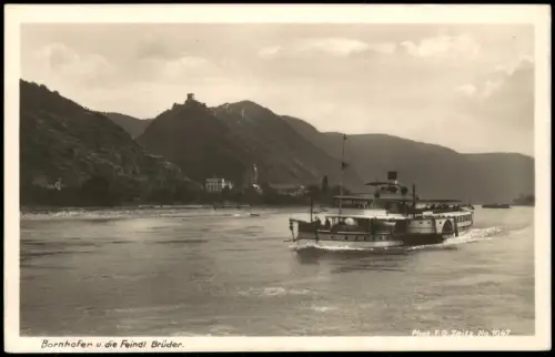 Bornhofen-Kamp-Bornhofen die Feindl. Brüder. Schaufelraddampfer Fotokarte 1929