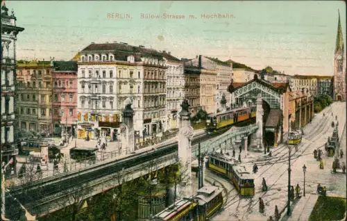 Ansichtskarte Schöneberg-Berlin Bülowstrasse m. Hochbahn. 1909
