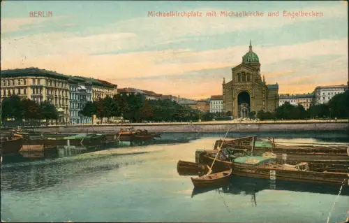 Mitte-Berlin Michaelkirchplatz mit Michaelkirche und Engelbecken 1911