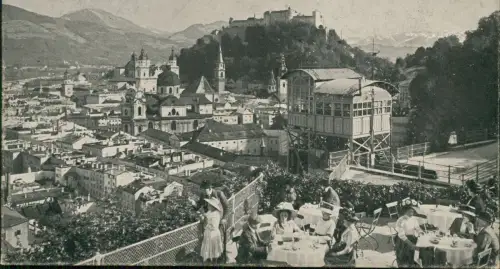 Ansichtskarte Salzburg Terrasse Fahrstuhl Stadt 1917