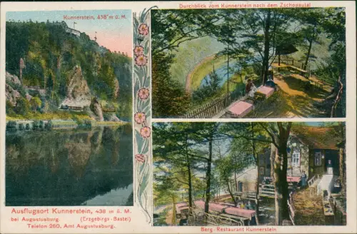 Ansichtskarte Augustusburg Erzgebirge 3 Bild Kunnerstein Berg Restaurant 1918