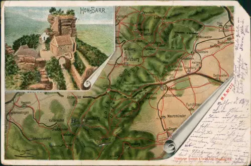 CPA Zabern Saverne Burg Hohbarr Landkarte Litho AK 1915