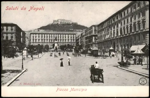 Cartolina Neapel Napoli Piazza Municipio 1914