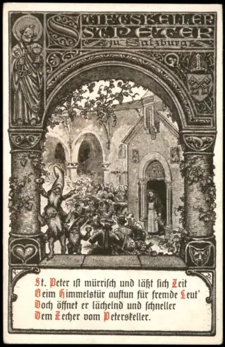 Ansichtskarte Salzburg Peterkeller Künstlerkarte mit Spruch und Zwergen 1914
