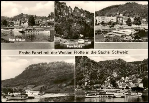 Ansichtskarte  Weißen Flotte in die Sächs. Schweiz 1972   mit Bordpoststempel
