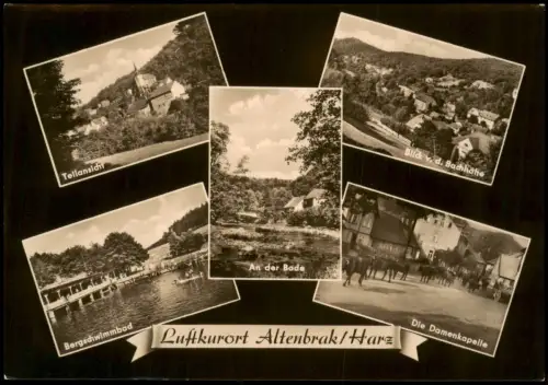 Altenbrak DDR Mehrbild-AK u.a. Bergschwimmbad  Bachhöhe Die Damenkapelle 1964