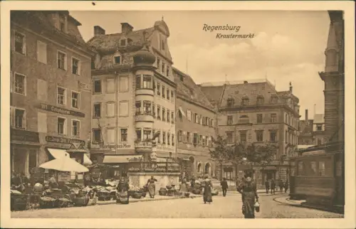 Ansichtskarte Regensburg Markttreiben Krautermarkt 1918