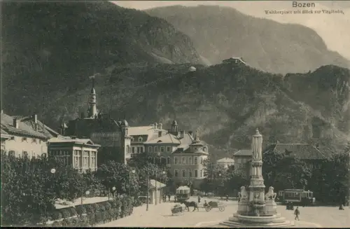 Cartolina Bozen Bolzano Waltherplatz mit Blick zur Virglbahn 1914