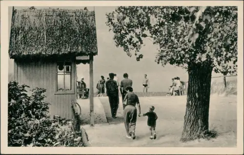 Ansichtskarte Zingst Strand Hütte Besucher 1957