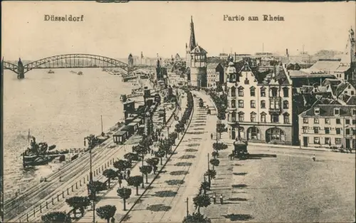 Ansichtskarte Düsseldorf Partie am Rhein 1918