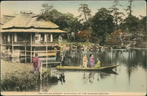 Japan TEA HOUSE GARDEN IN PLAYING OF THE SUMMER SEASON. Japan Nippon 日本 1929