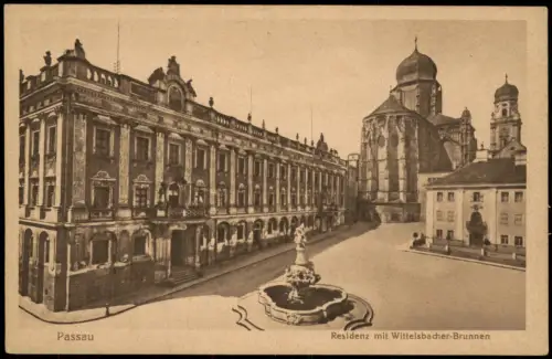 Ansichtskarte Passau Residenz mit Wittelsbacher-Brunnen 1928