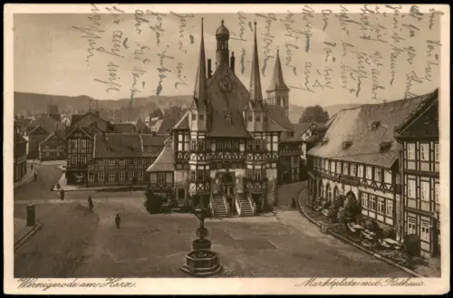 Ansichtskarte Wernigerode Marktplatz mit Rathaus 1928