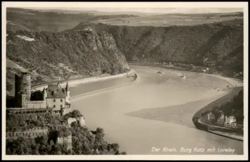 Ansichtskarte St. Goarshausen Der Rhein. Burg Katz mit Loreley 1936