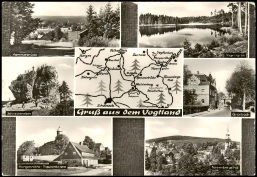 .Vogtland DDR Mehrbild-AK Gruss aus dem Vogtland, Umgebungskarte 1975