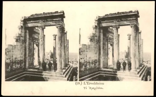Postcard Athen Αθήνα Akropolis L'Erechteion 1909 3D/Stereoskopie