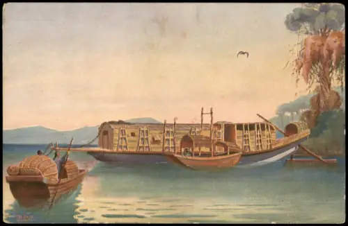 Ansichtskarte  Schiff Schifffahrt Transportboot auf dem Tigris. 1913