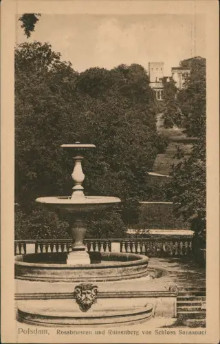 Ansichtskarte Potsdam Rossbrunnen und Ruinenberg von Schloss Sanssouci 1928