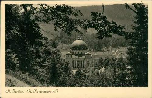 Ansichtskarte St. Blasien Blick durch die Bäume 1952