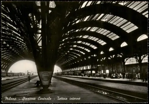 Cartolina Mailand Milano Stazione Centrale Tettoie interne Bahnhof 1957