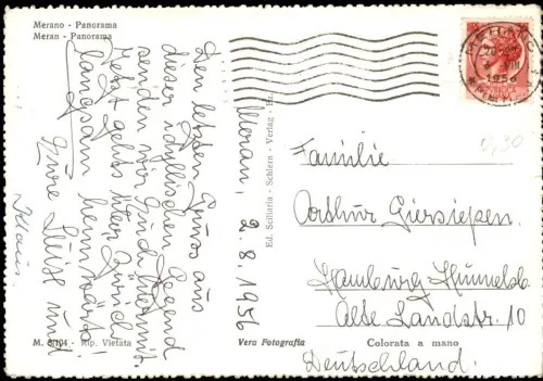 Cartolina Meran Merano Panorama Colorfotokarte 1956