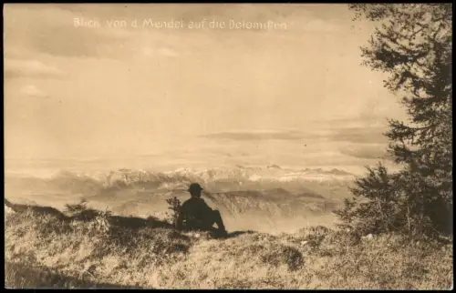 .Trentino-Südtirol Wanderer Blick von Mendel auf die Dolomitten 1910