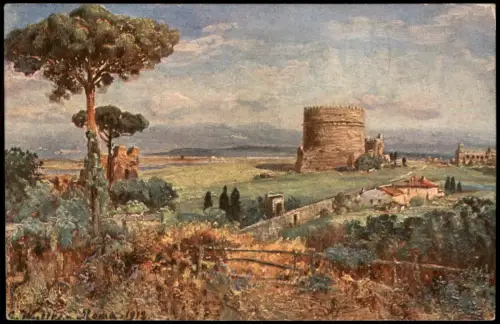 Rom Roma Grabmal der Caecilia Metella. Links Ruinen vom Zirkus Maxentius. 1909