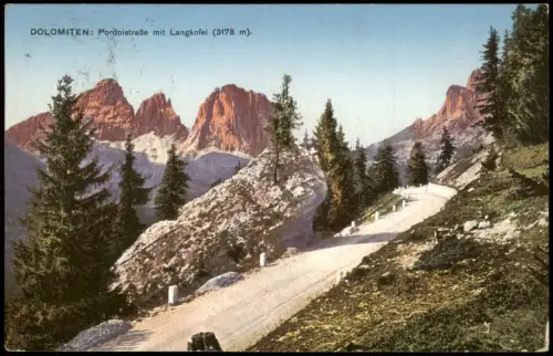 Cartolina Gruppo di Sella DOLOMITEN: Pordoistraße mit Langkofel 1912