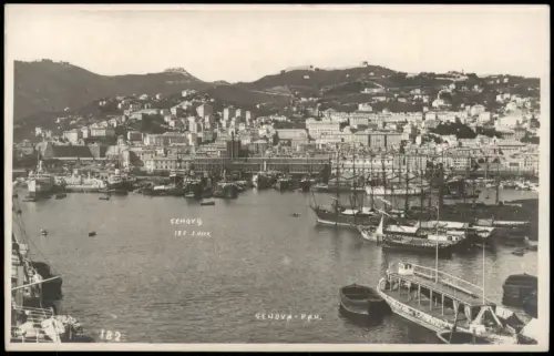 Cartolina Genua Genova (Zena) Panorama-Ansicht Porto Hafen Schiffe 1910