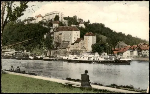 Ansichtskarte Passau Veste Niederhaus und Donau-Dampfer 1960