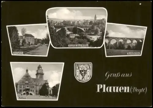 Ansichtskarte Plauen (Vogtland) MB Leninplatz Brücken Rathaus 1965