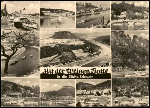DDR Mehrbild-AK Sächsische Schweiz Schiffe der Weissen Flotte 1962
