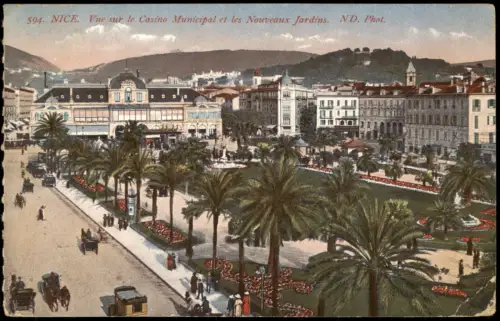 Nizza Nice Vue sur le Casino Municipal et les Nouveaux Jardins 1914