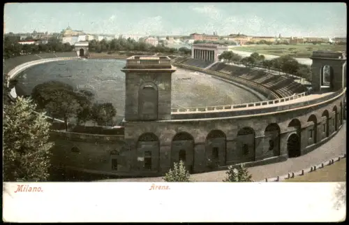 Cartolina Mailand Milano Blick über die Arena zur Stadt 1909