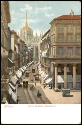 Mailand Milano Corso Vittorio Emanuele. Pferdebahn Straßenbahn 1909