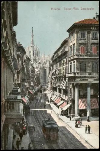 Mailand Milano Corso Vitt: Emanuele - Geschäfte Straßenbahn 1911
