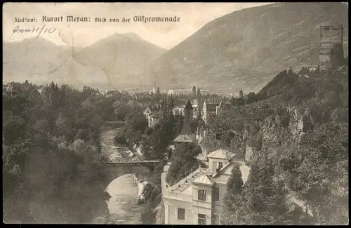 Cartolina Meran Merano Blick von der Gilfpromenade 1909  Südtirol