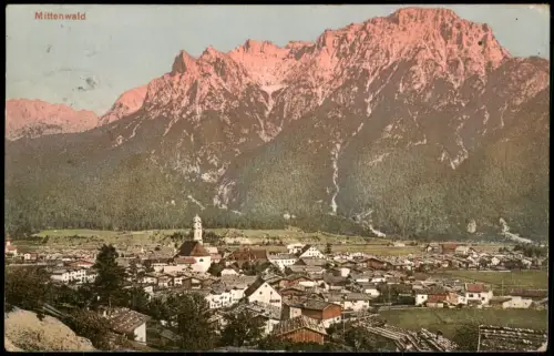 Ansichtskarte Mittenwald Blick über die Stadt 1910