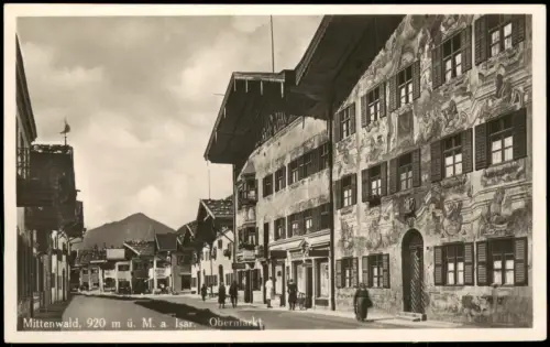 Ansichtskarte Mittenwald Obermarkt bemalte Häuser 1930
