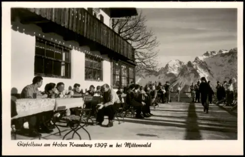 Ansichtskarte Mittenwald Gipfelhaus am Hohen Kranzberg - Terrasse 1956