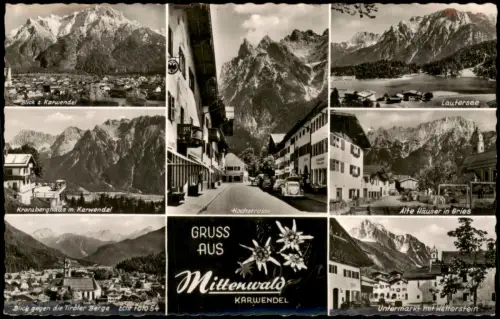 Ansichtskarte Mittenwald Stadtteilansichten Miniaturfotos Edelweiss 1956