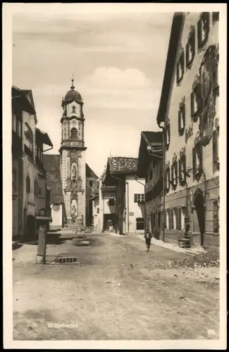 Ansichtskarte Mittenwald Straßenpartie Junge Brunnen Fotokarte 1930