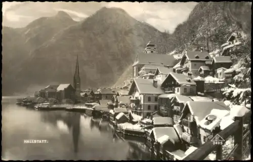 Ansichtskarte Hallstatt Stadtpartie Winterzauber Schnee 1956