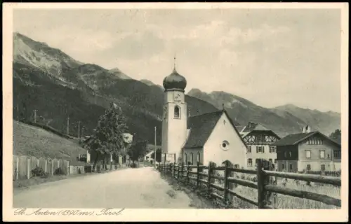Ansichtskarte St. Anton am Arlberg Straßenszene an der Kirche 1928