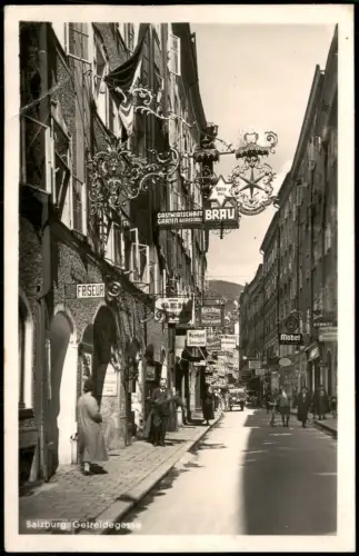 Ansichtskarte Salzburg Getreidegasse Friseur Gatswirtschaft Garten 1936